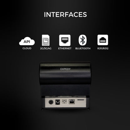 Interfaces de l'imprimante : Ethernet, USB, SIM 4G, tiroir-caisse