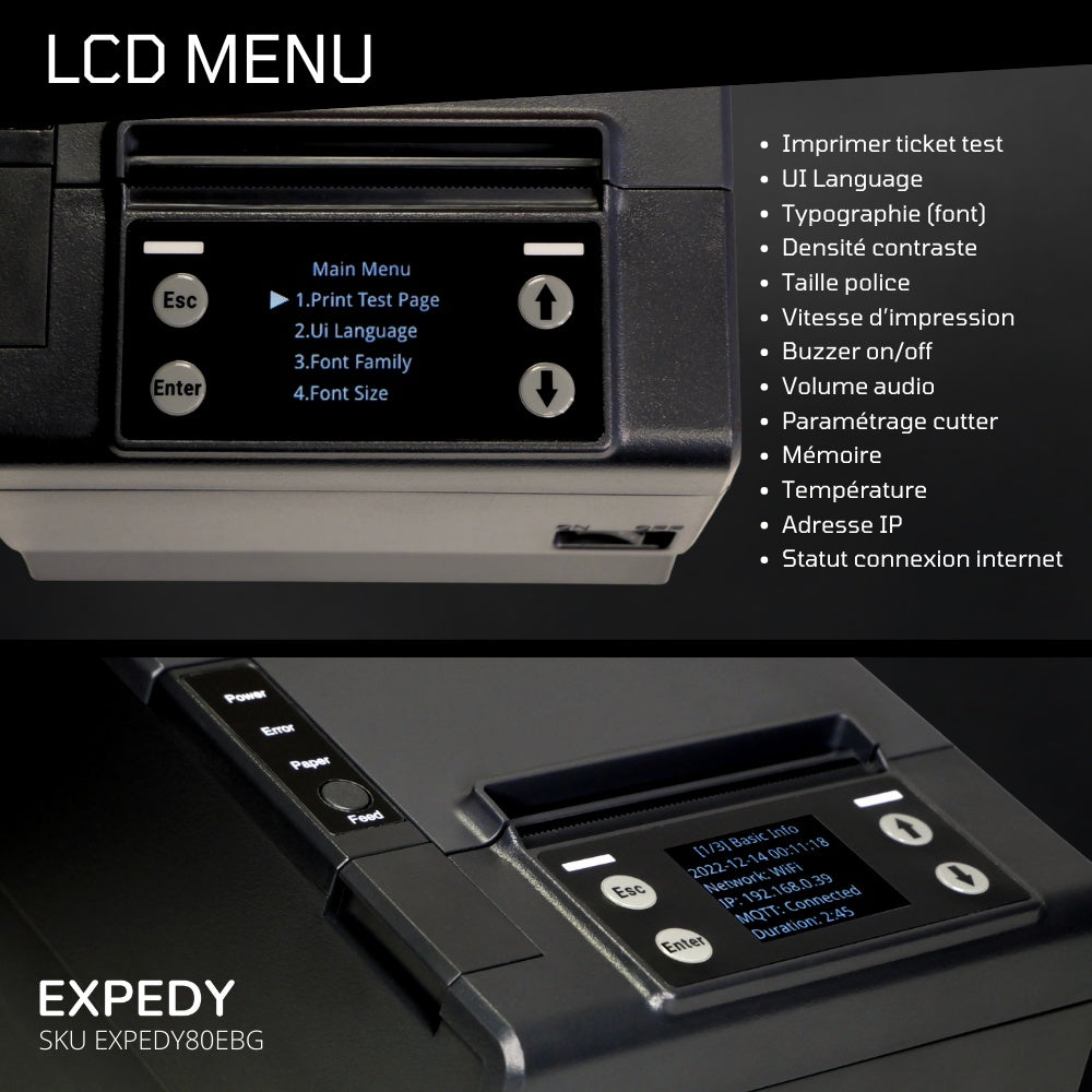 Écran LCD de réglage de l'imprimante Expedy