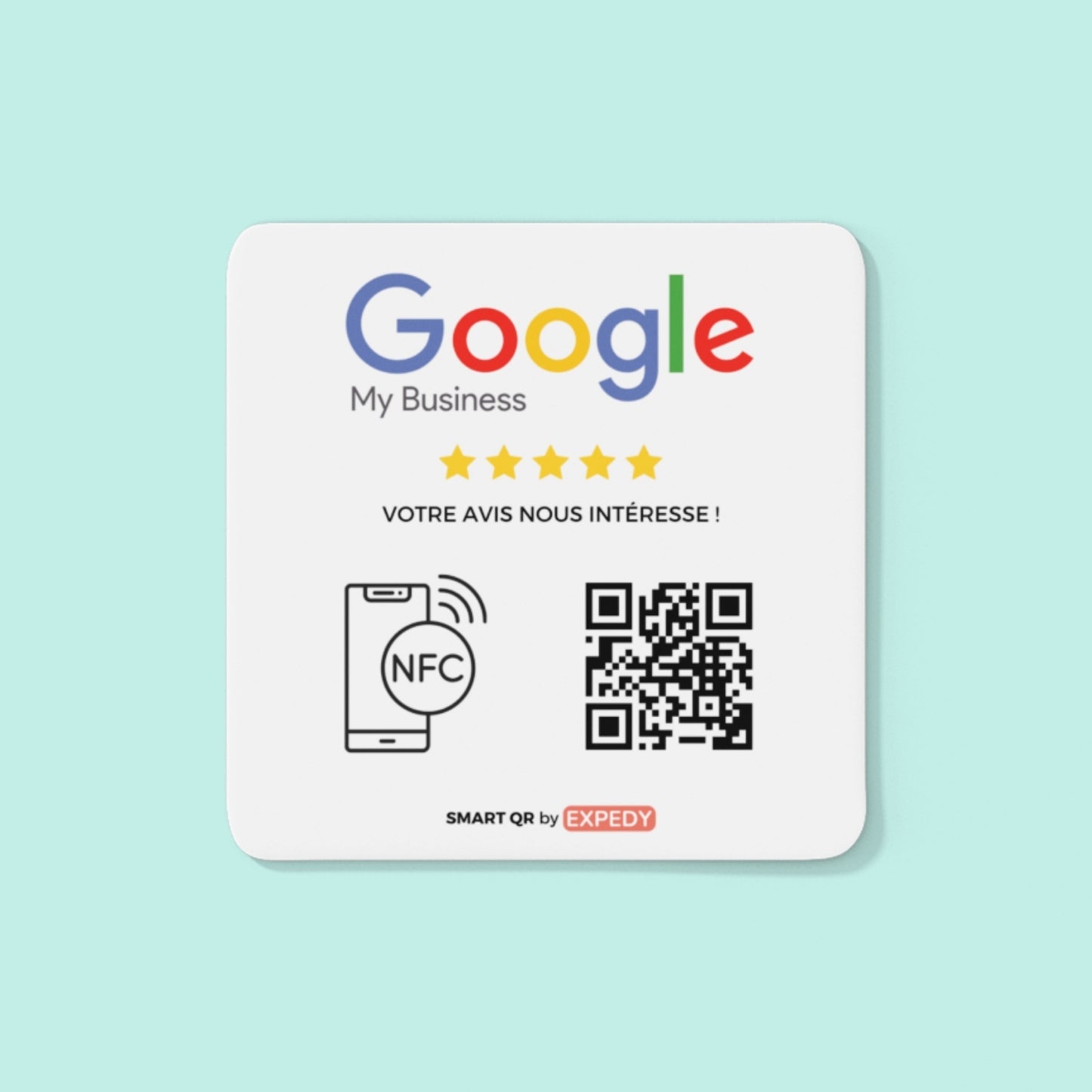 Plaque Google Avis Review – QR Code NFC RFID sans contact – 12x12cm – NPGG12