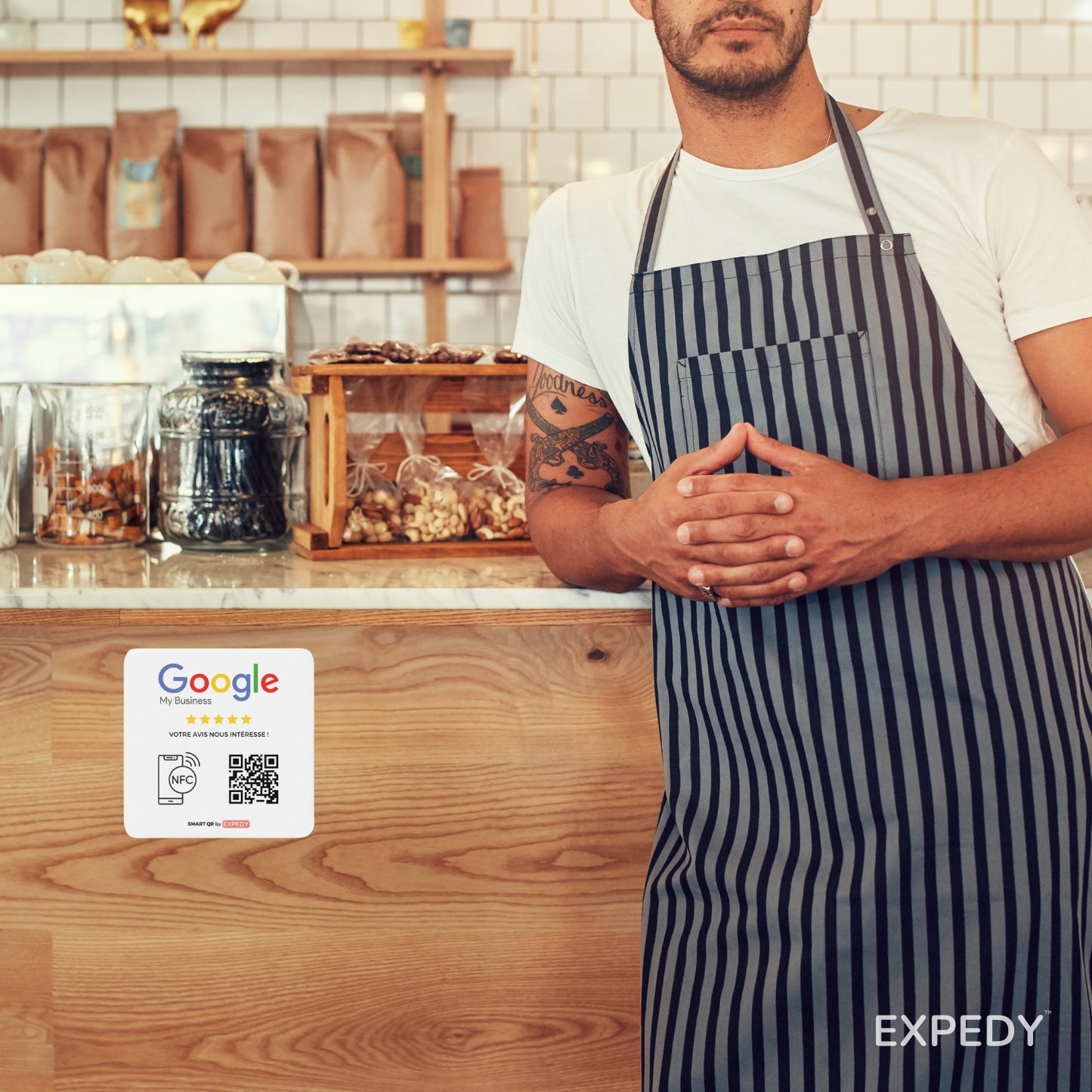 Plaque Google Avis Review – QR Code NFC RFID sans contact – 12x12cm – NPGG12