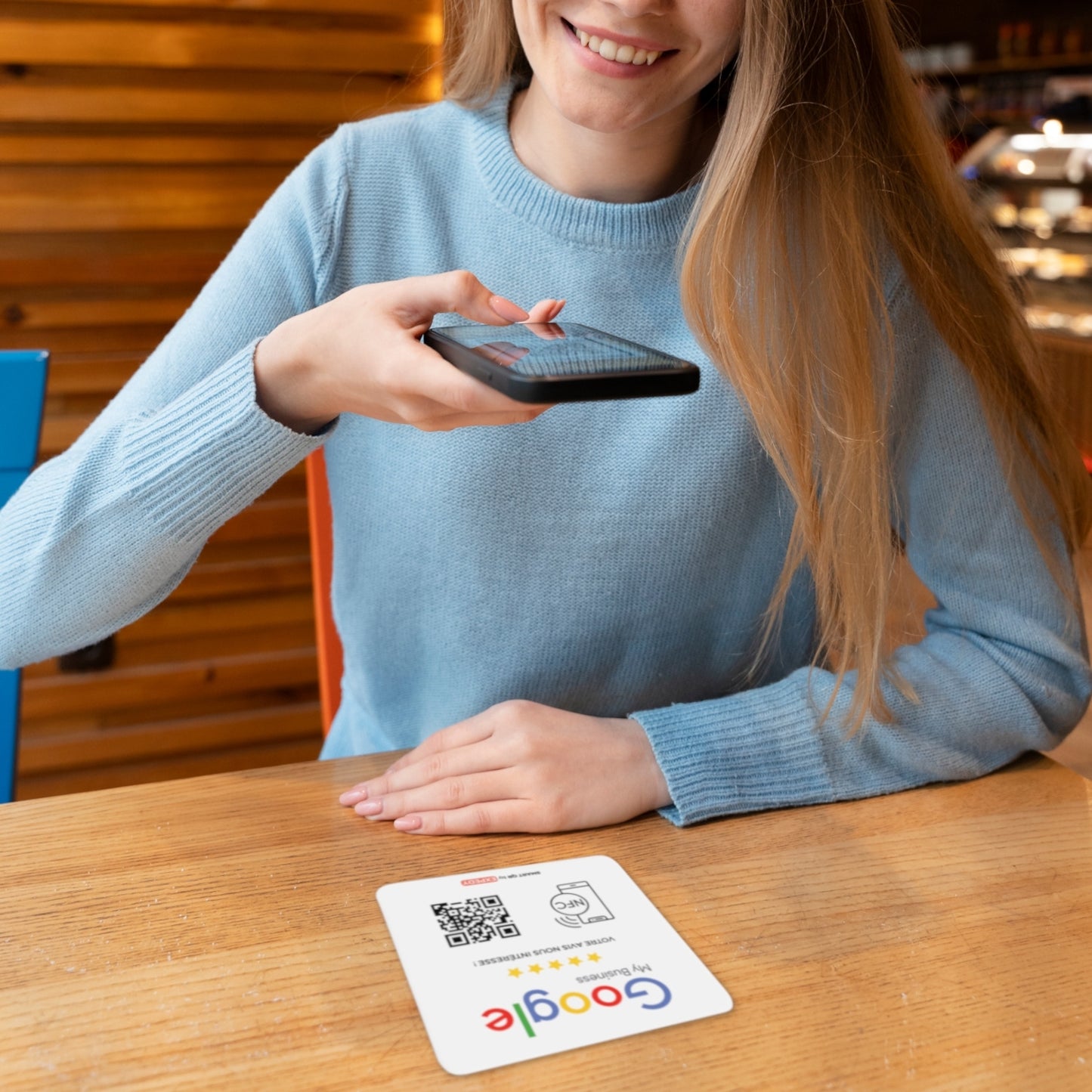 Plaque Google Avis Review – QR Code NFC RFID sans contact – 12x12cm – NPGG12
