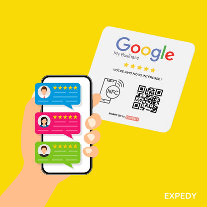 Plaque Google Avis Review – QR Code NFC RFID sans contact – 12x12cm – NPGG12